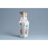 A quadrangular Chinese famille rose 'Wu Shuang Pu' vase, 19th C.