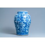 A massive Chinese blue and white vase with floral and landscape panels, Kangxi