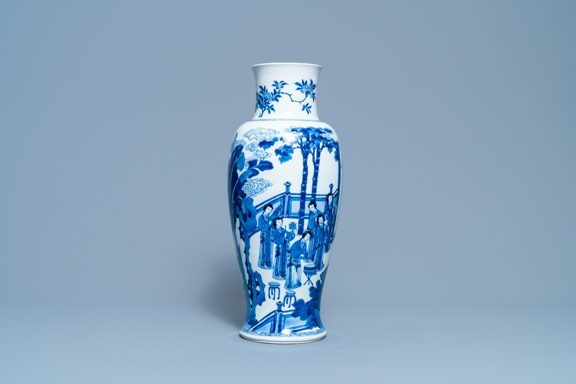 A Chinese blue and white vase with female musicians and dancers, Kangxi - Image 2 of 25