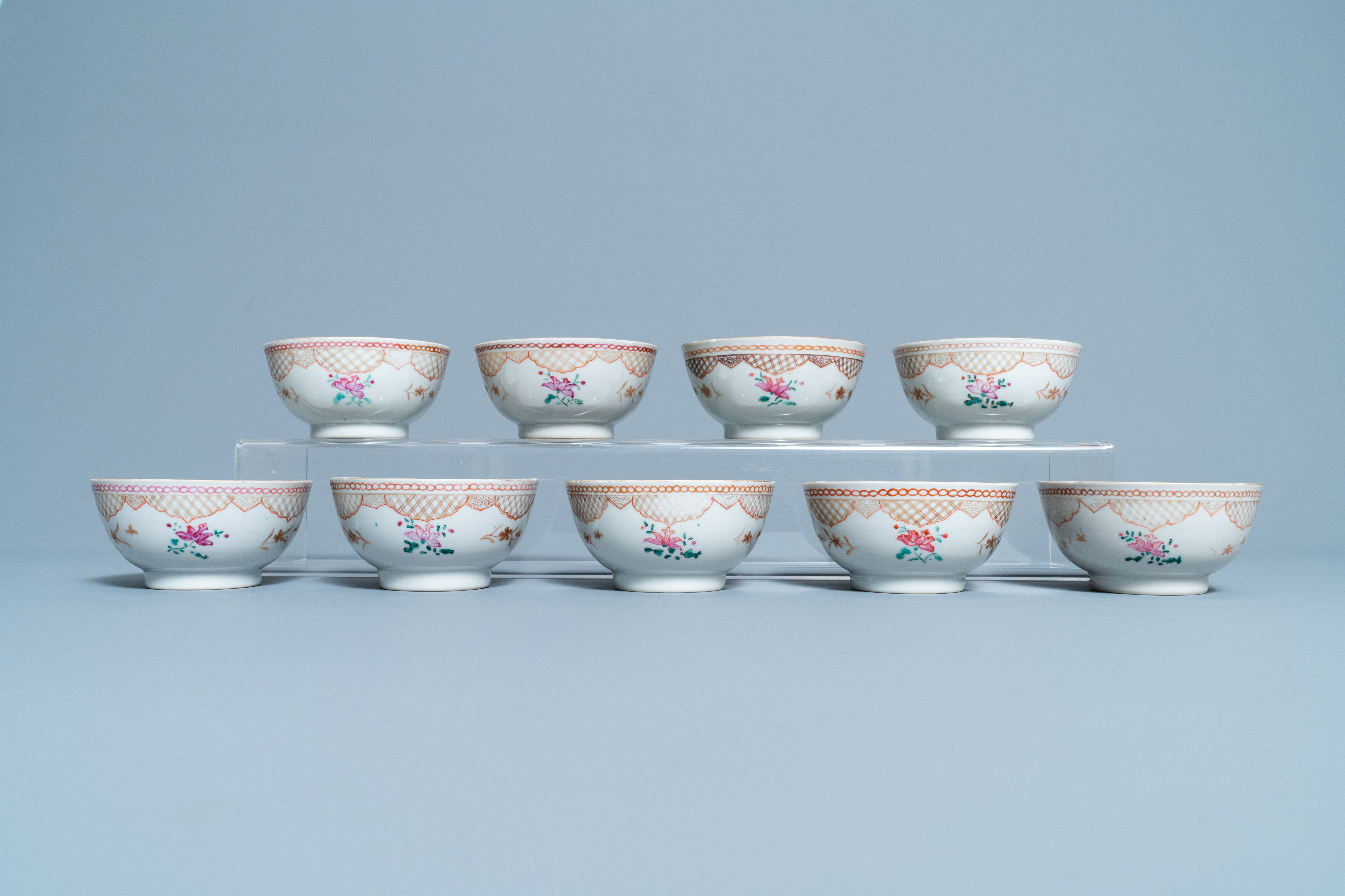Seventeen Chinese famille rose cups and nineteen saucers, Qianlong - Image 12 of 17