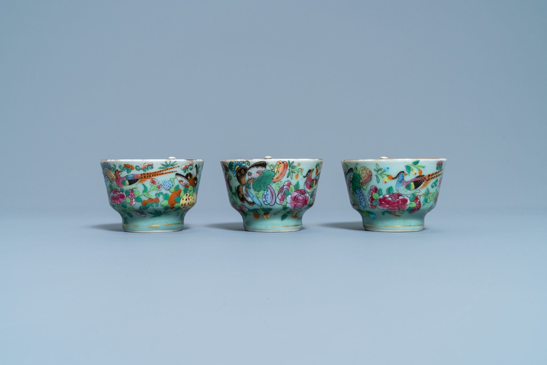 A Chinese Canton famille rose celadon-ground service, 19th C. - Image 27 of 37