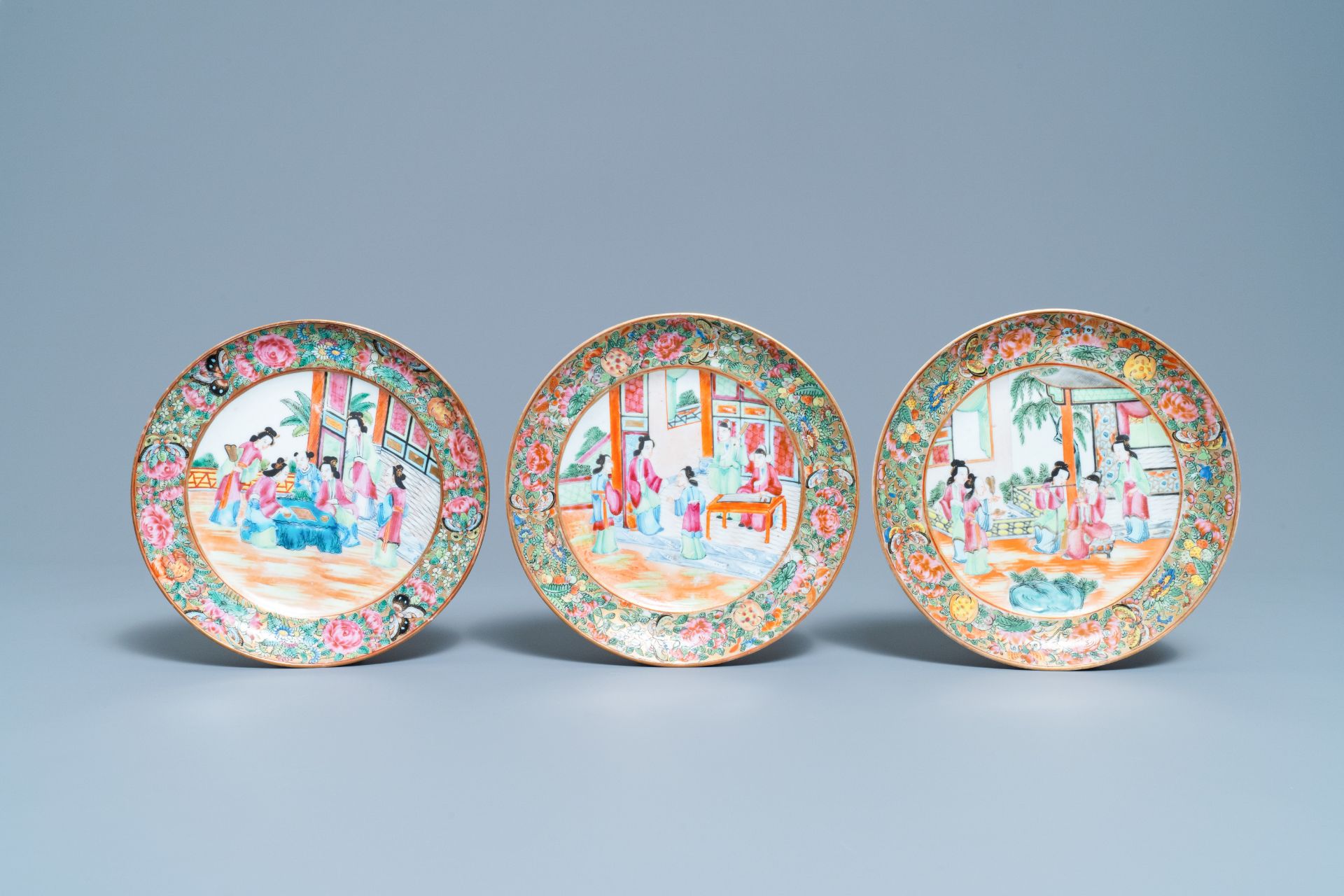 Six Chinese Canton famille rose plates, 19th C. - Image 4 of 5