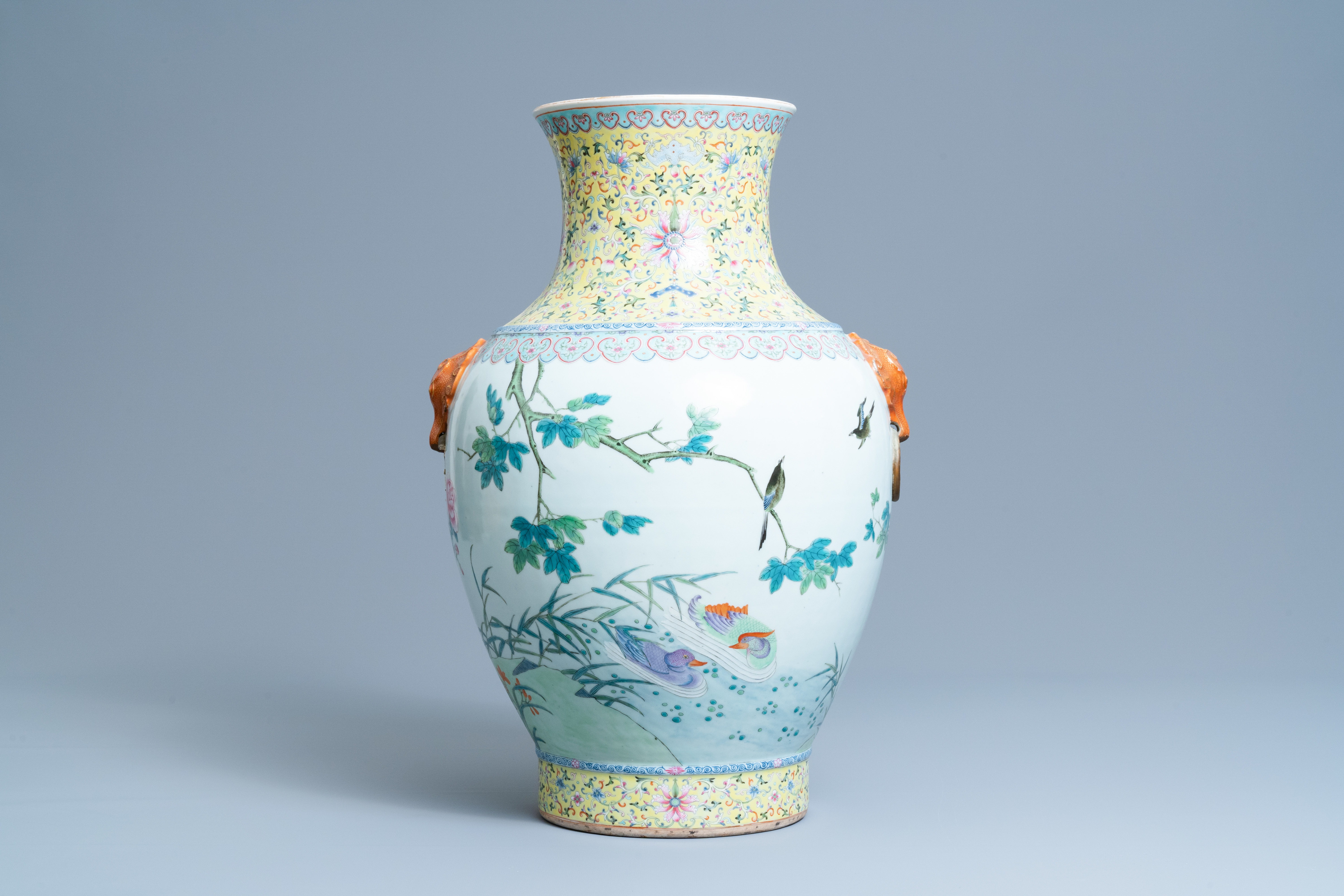 A large Chinese famille rose 'hu' vase with birds, Qianlong mark, Republic - Image 3 of 7