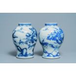 A pair of Chinese blue and white 'deer and crane' vases, Kangxi