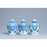 Three Chinese blue and white Islamic market vases and covers, Kangxi