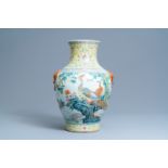 A large Chinese famille rose 'hu' vase with birds, Qianlong mark, Republic