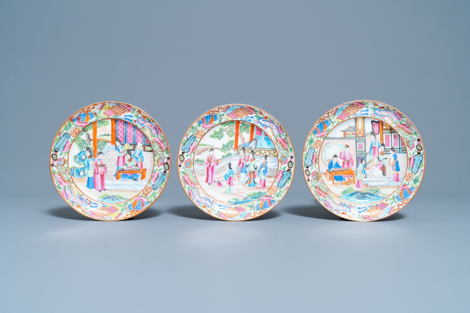 Twelve Chinese Canton famille rose plates, 19th C. - Image 6 of 9