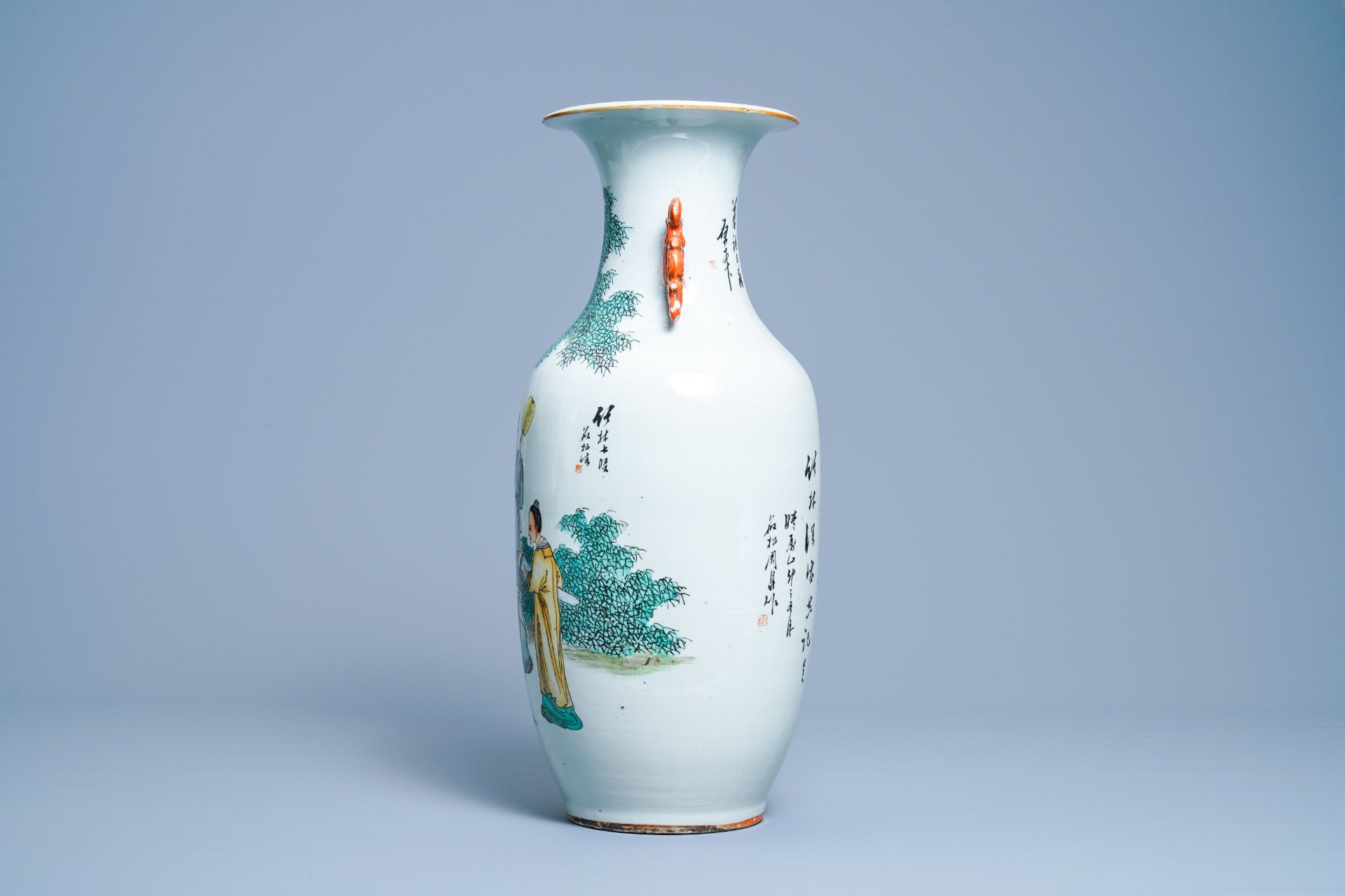 A Chinese qianjiang cai vase with musicians and scholars, 19/20th C. - Image 2 of 6