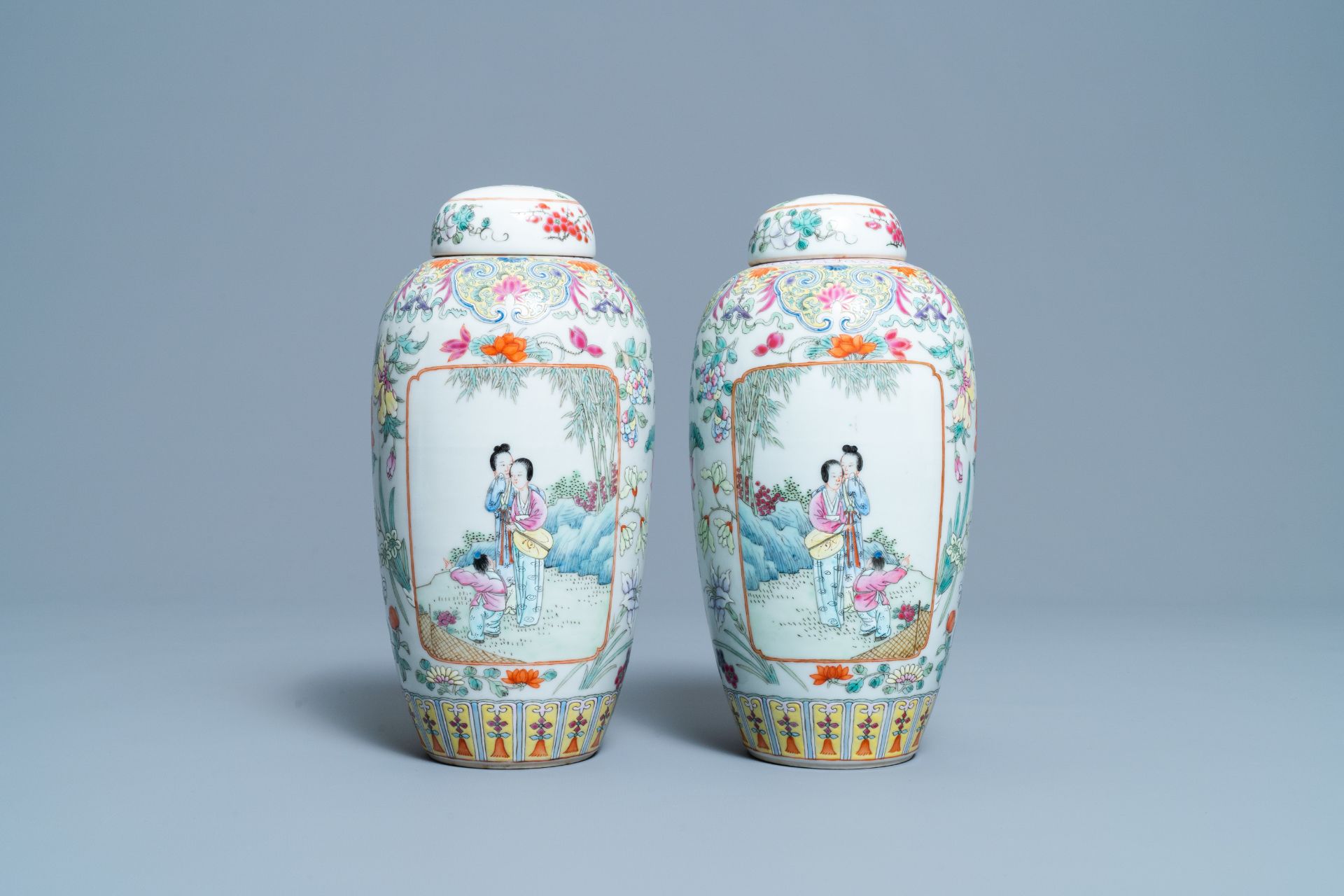 A pair of Chinese famille rose covered jars, Qianlong mark, Republic - Image 3 of 5