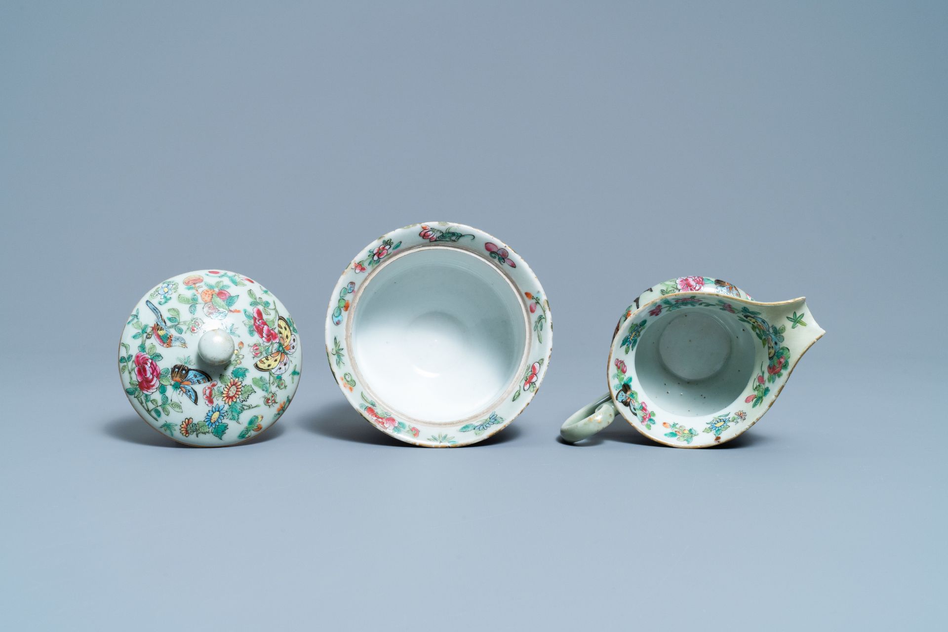 A Chinese Canton famille rose celadon-ground service, 19th C. - Image 24 of 37