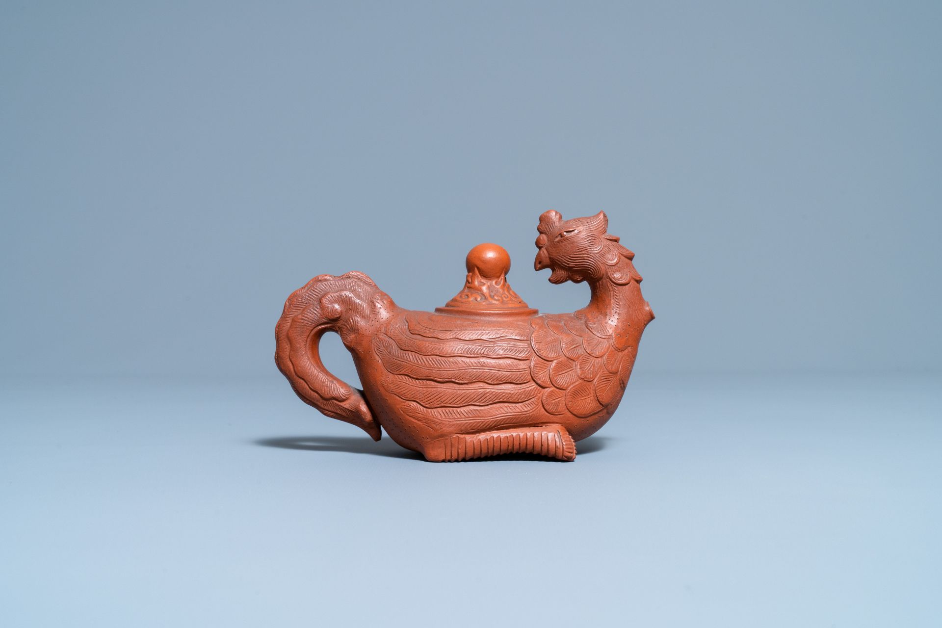 A Chinese Yixing 'phoenix' stoneware teapot and cover, Kangxi - Image 4 of 7