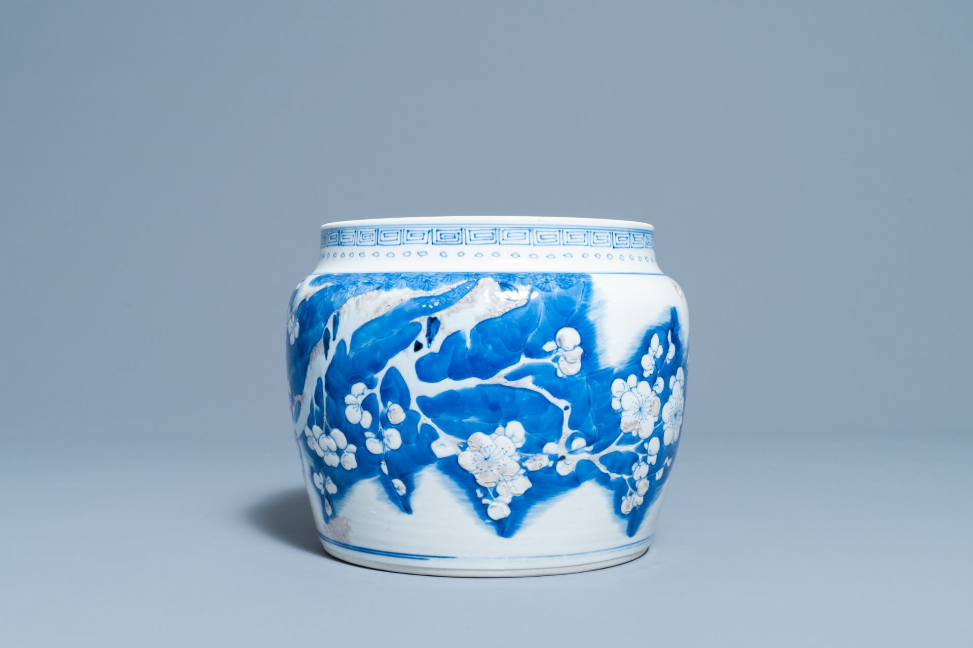 A Chinese blue, white and copper red 'prunus flowers' bowl, Kangxi - Image 2 of 11