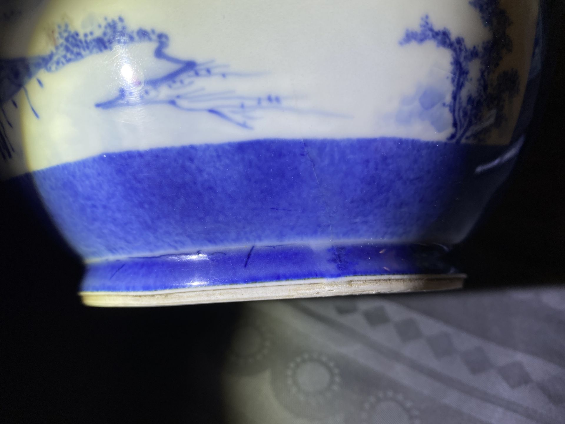 A Chinese blue, white and copper red powder blue-ground bowl, Jiajing mark, Kangxi - Image 11 of 17