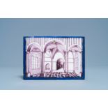 A rectangular manganese Dutch Delft 'church interior' plaque, late 18th C.