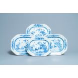 Four Chinese blue and white octagonal 'deer' dishes, Qianlong