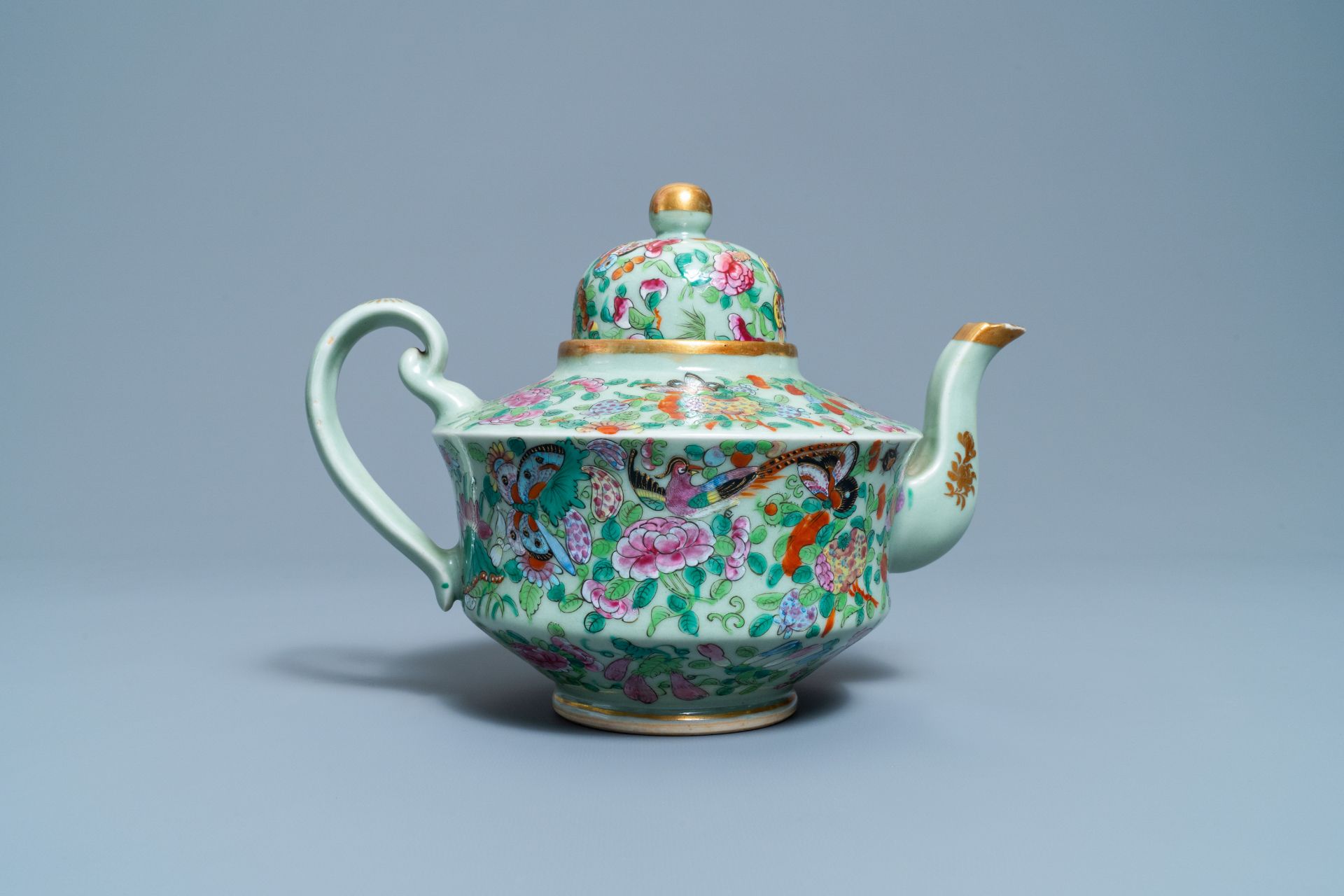 A Chinese Canton famille rose celadon-ground service, 19th C. - Image 10 of 37