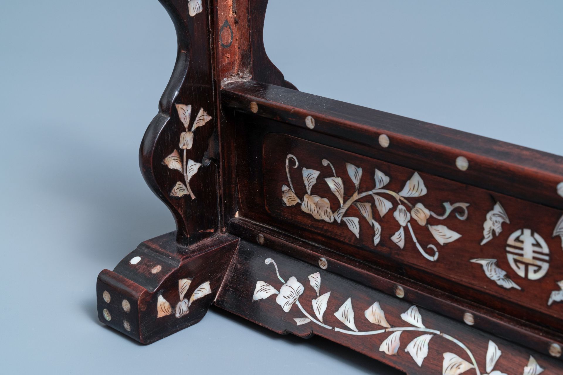 Three Chinese wooden table screen stands, 19th C. - Image 14 of 14