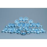 A collection of Chinese blue and white cups and saucers, 19th C.