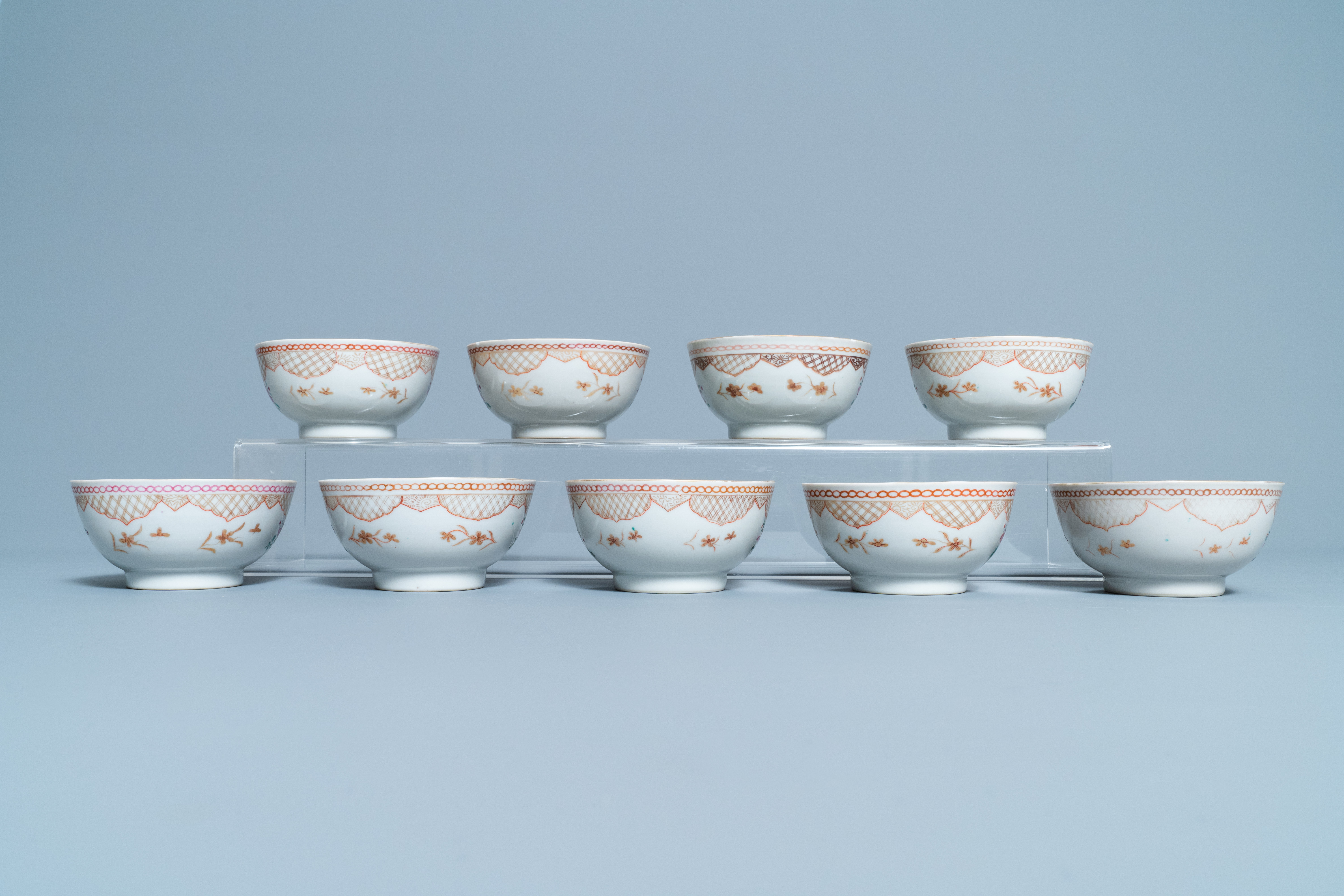 Seventeen Chinese famille rose cups and nineteen saucers, Qianlong - Image 15 of 17