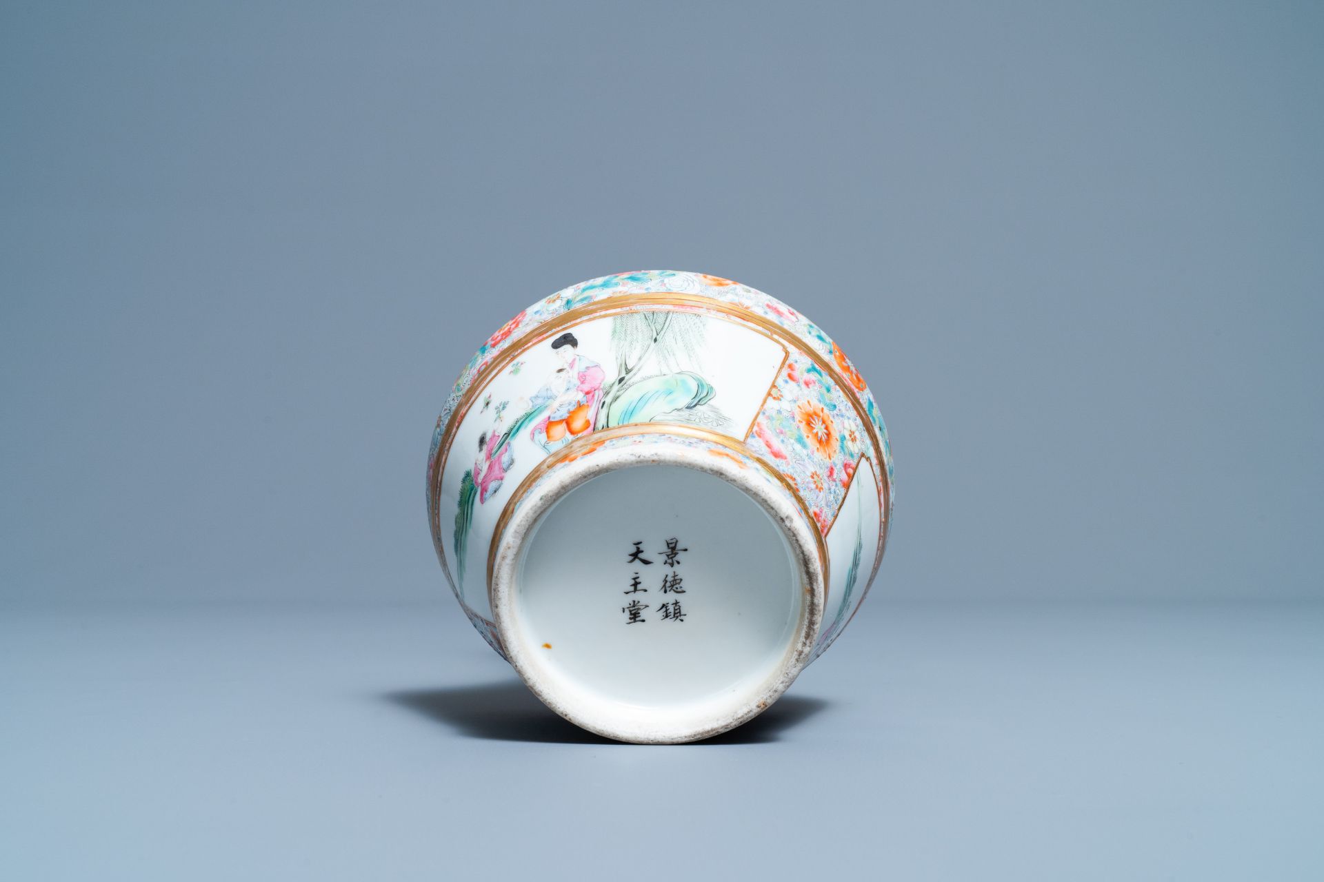 A Chinese famille rose millefleurs vase, Jingdezhen Catholic Church mark, Republic - Image 6 of 6