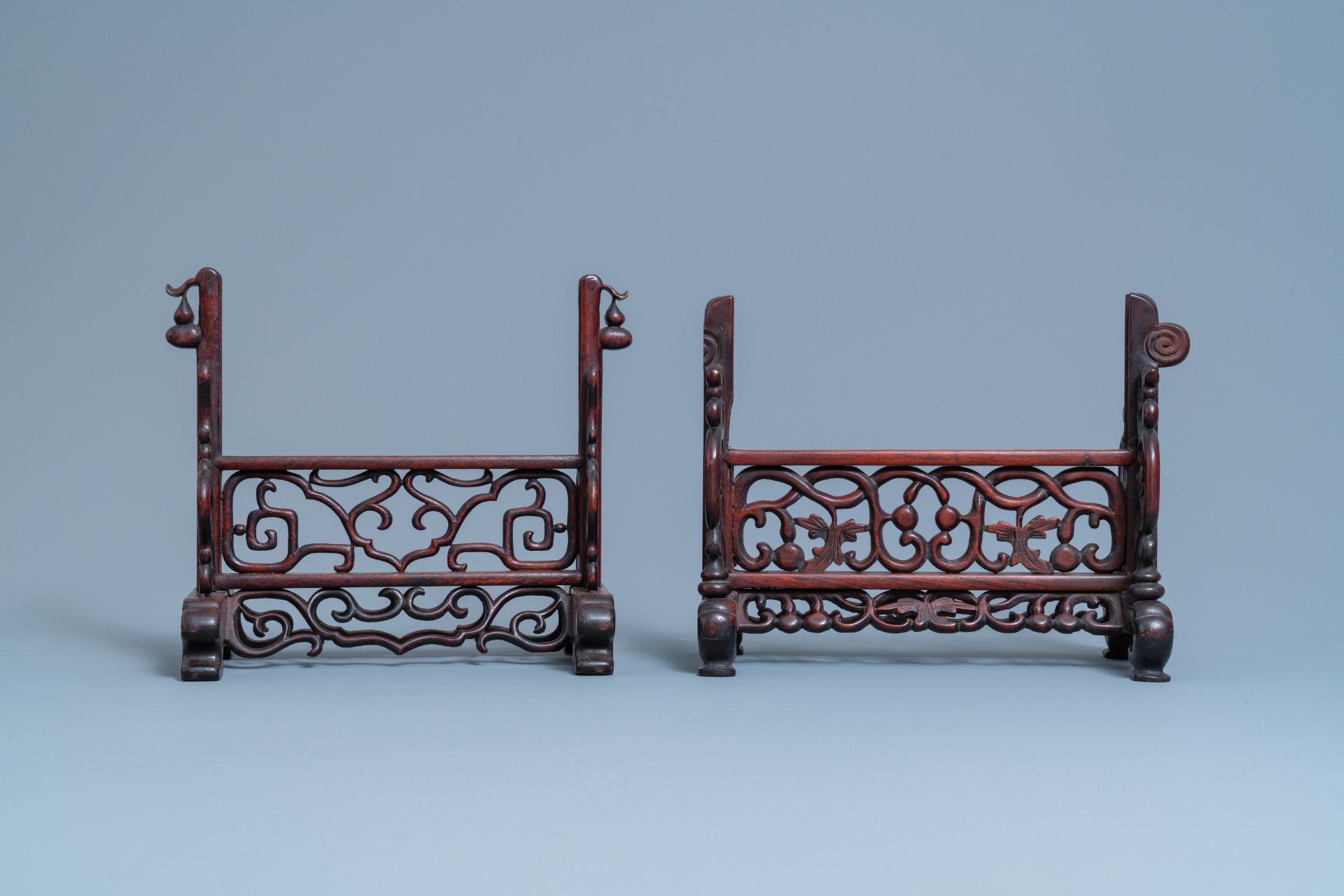 Three Chinese wooden table screen stands, 19th C. - Image 3 of 14