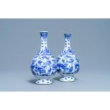 A pair of Chinese blue and white bottle vases, Kangxi