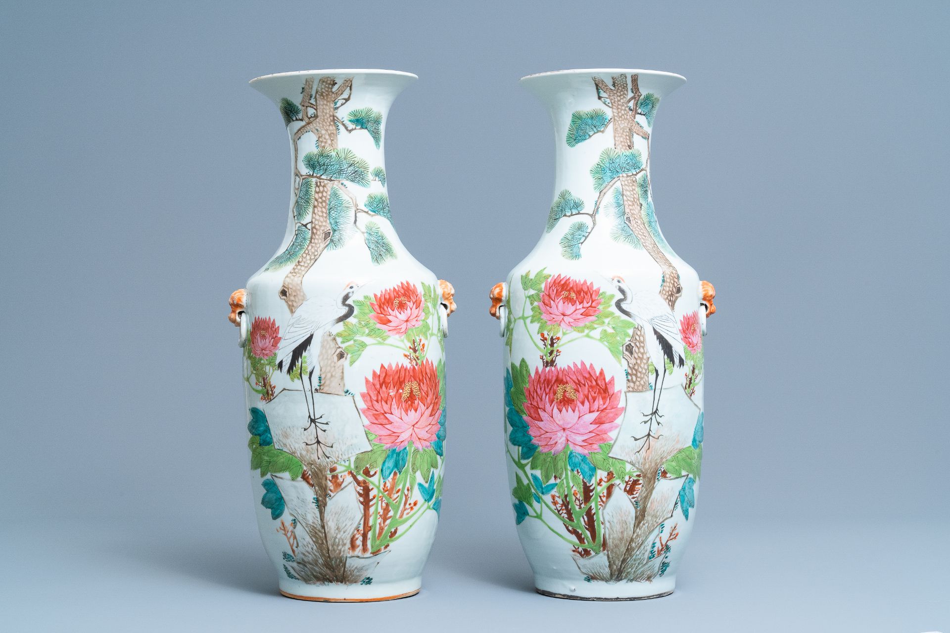 Two pairs of Chinese qianjiang cai vases with birds, 19/20th C. - Image 2 of 13