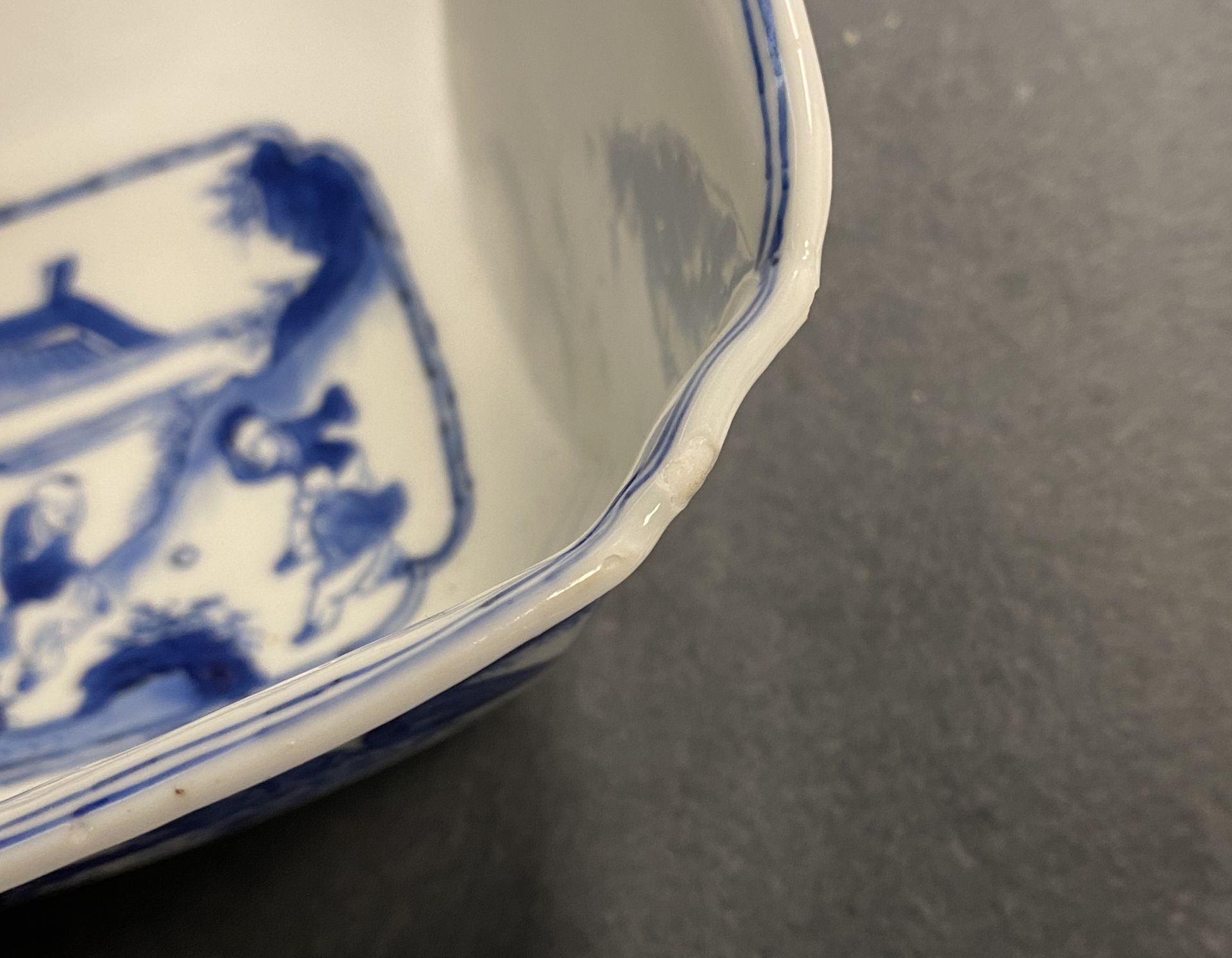 A Chinese blue and white bowl with a lady with cat, Kangxi mark and of the period - Image 15 of 15