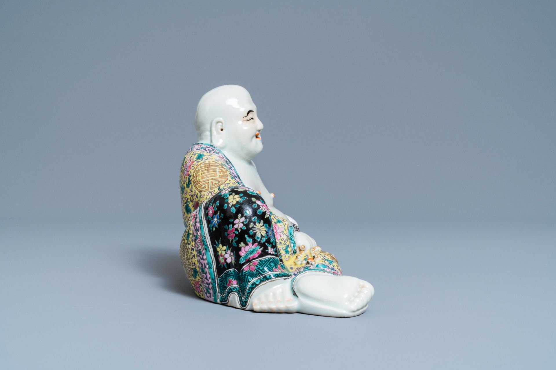 A Chinese famille rose figure of the reclining Buddha, seal mark, Republic - Image 5 of 7