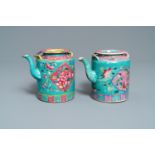 Two large Chinese turquoise-ground famille rose teapots for the Straits or Peranakan market, 19th C.