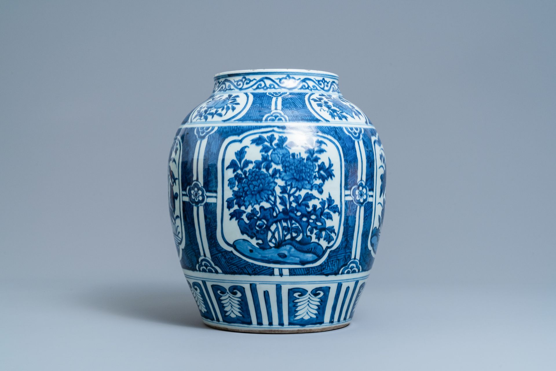A Chinese blue and white vase with floral panels, Wanli - Image 3 of 6