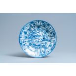 A Chinese blue and white kraak porcelain 'go-players' dish, Wanli