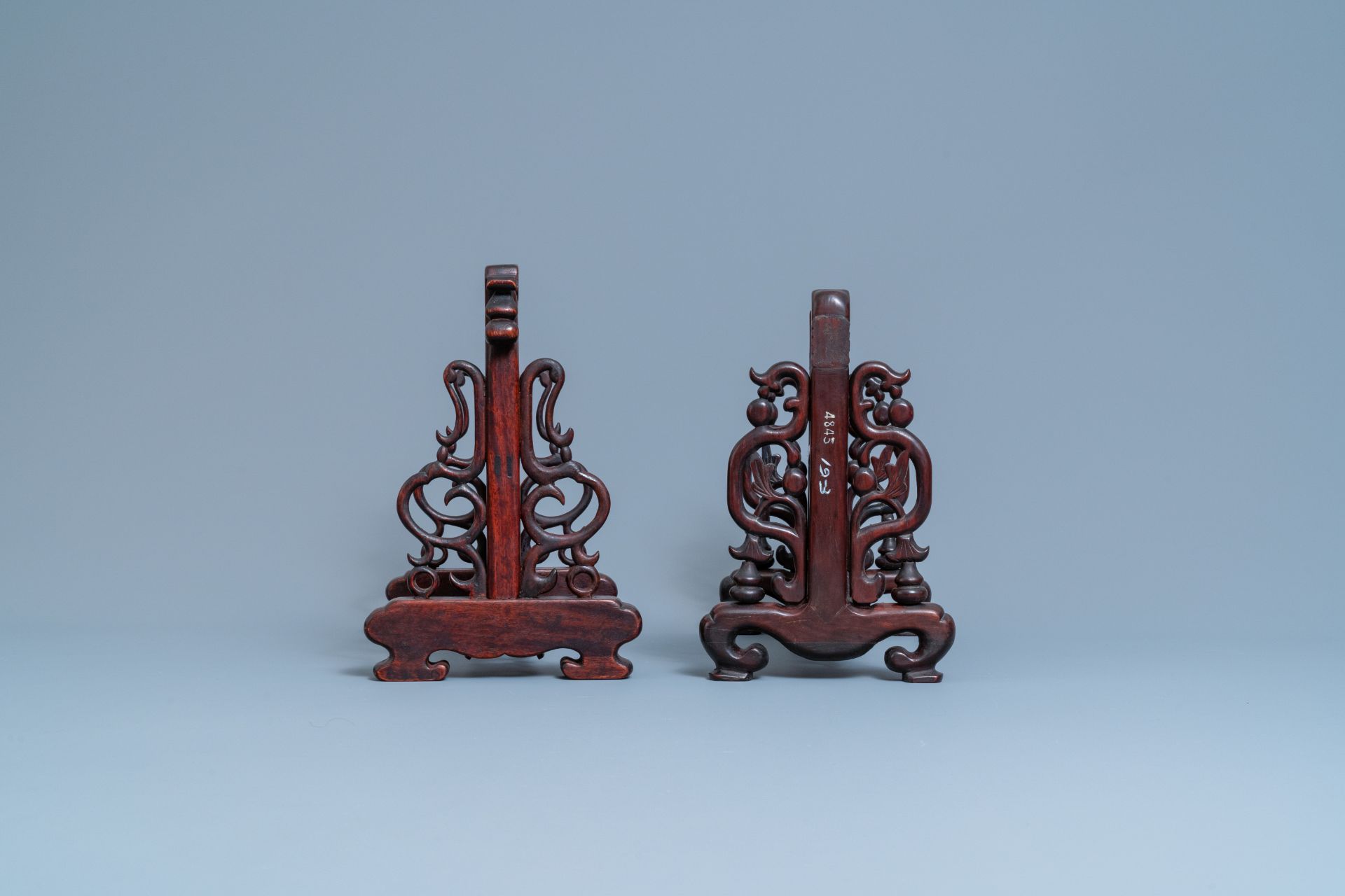 Three Chinese wooden table screen stands, 19th C. - Image 4 of 14