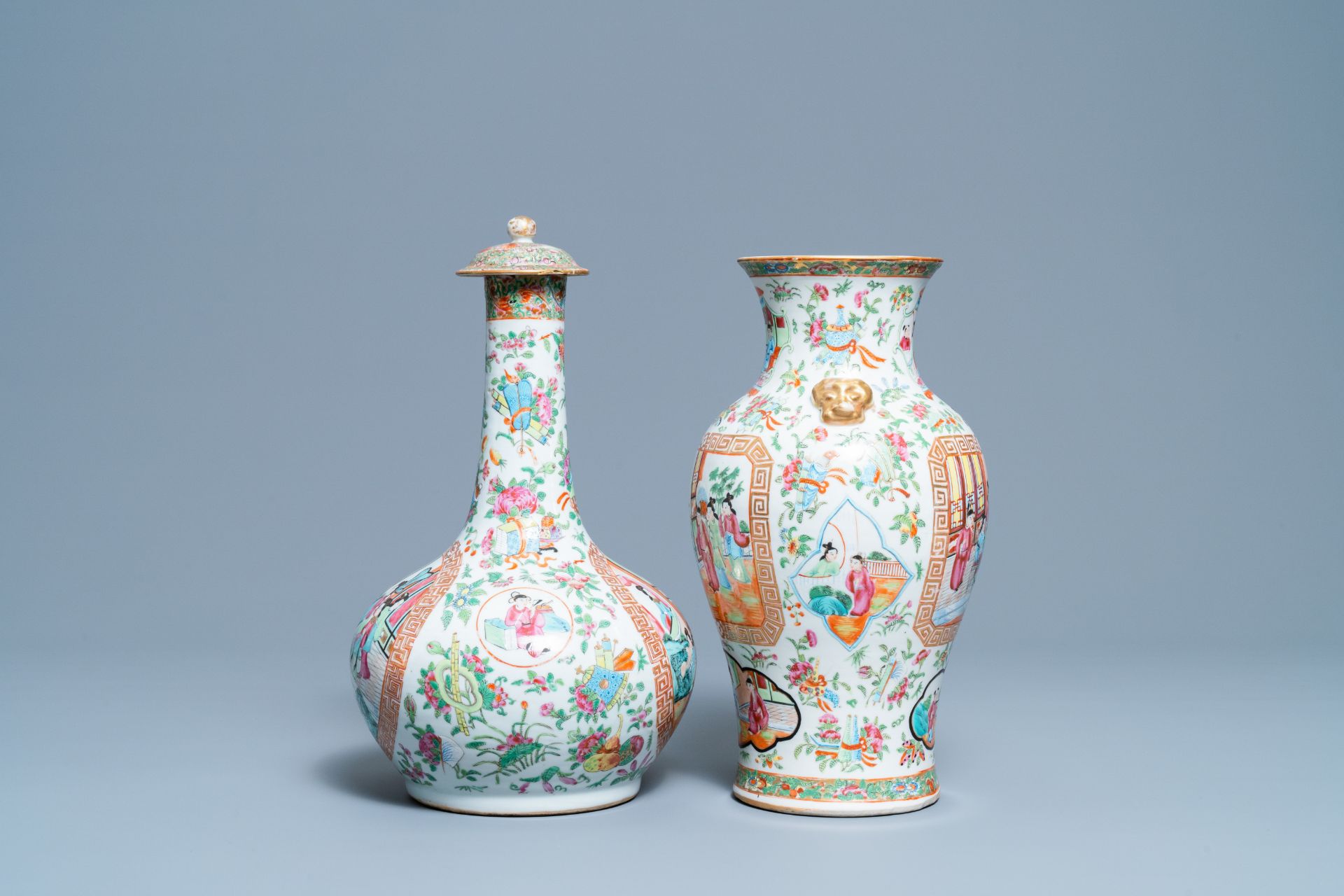 Two Chinese Canton famille rose vases, 19th C. - Image 4 of 6