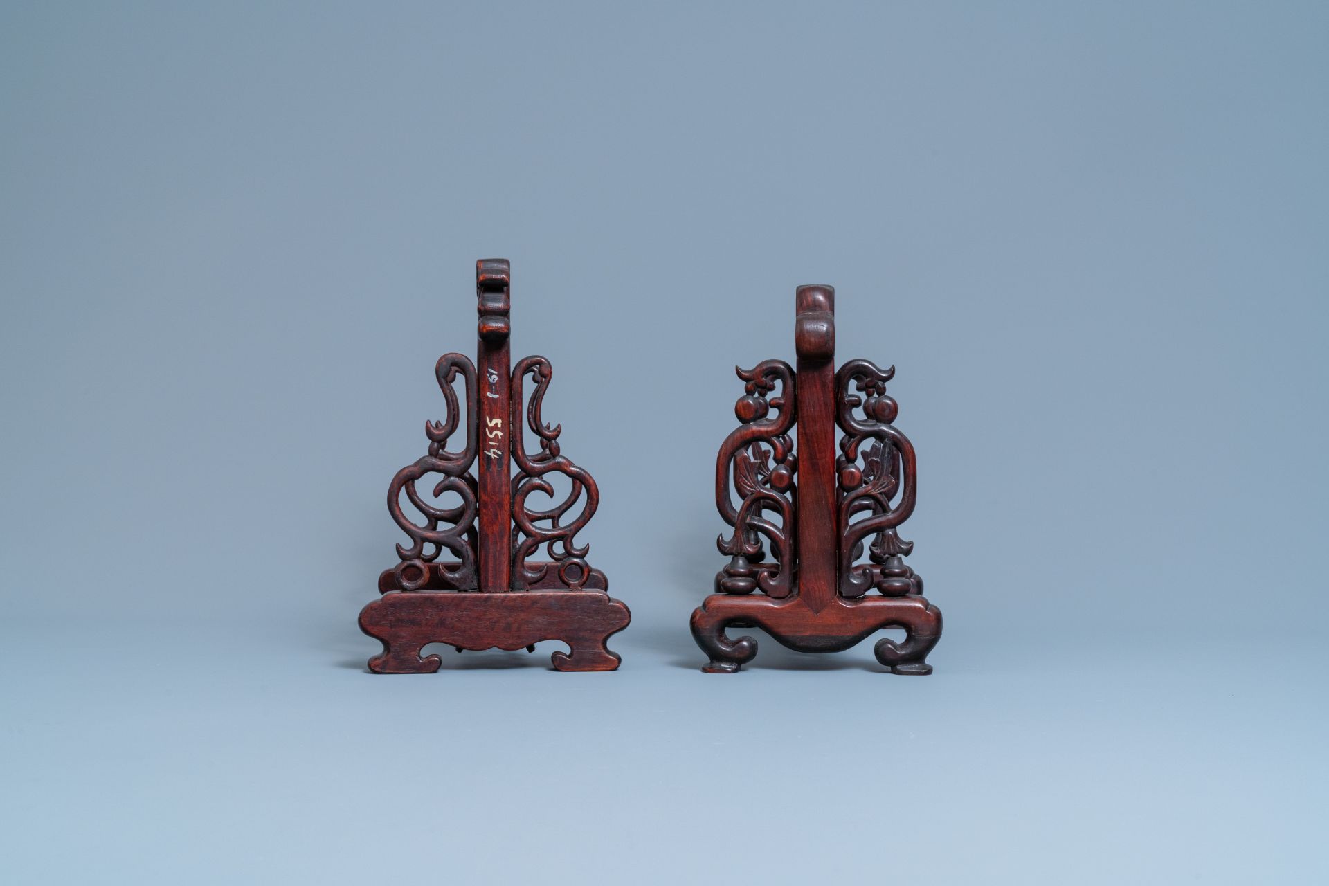 Three Chinese wooden table screen stands, 19th C. - Image 5 of 14