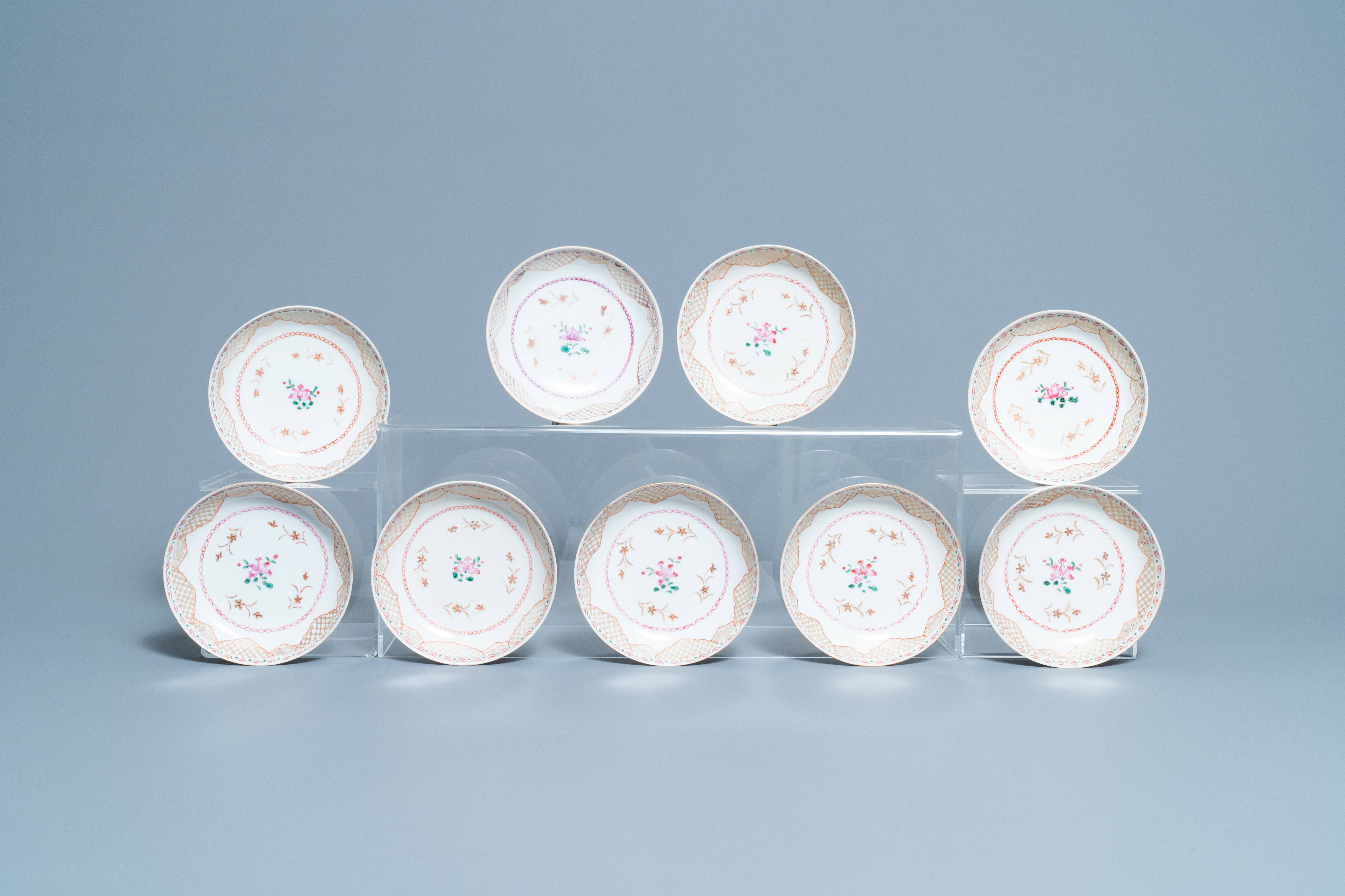 Seventeen Chinese famille rose cups and nineteen saucers, Qianlong - Image 4 of 17