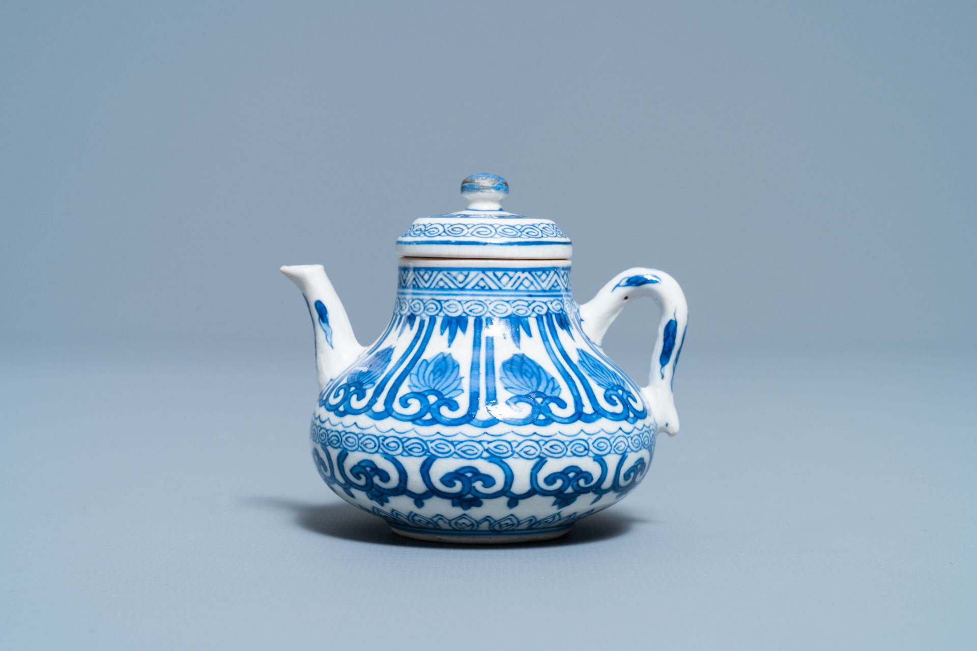 A Chinese blue and white soft paste miniature teapot, Kangxi - Image 2 of 7