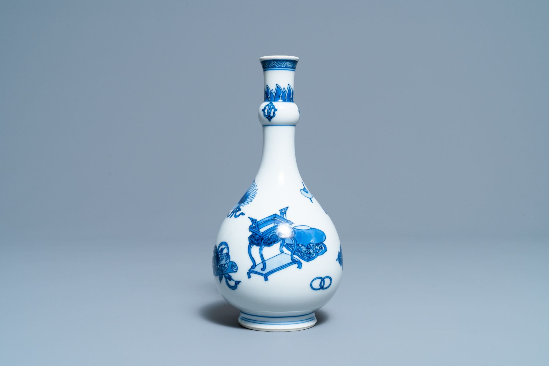 A Chinese blue and white 'antiquities' bottle vase, Kangxi - Image 2 of 6