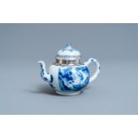 A Chinese blue and white silver-mounted teapot and cover, Kangxi