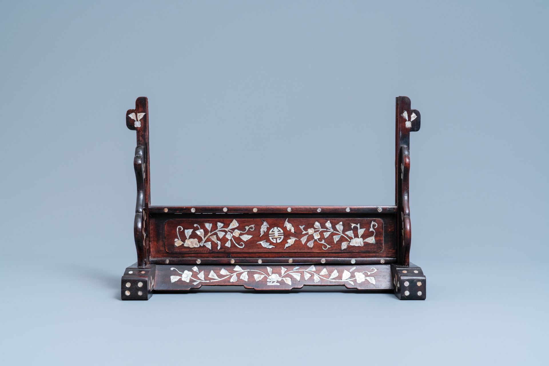 Three Chinese wooden table screen stands, 19th C. - Image 8 of 14