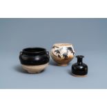 Two Chinese Cizhou pottery vases and a bowl, Song and Ming