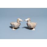 A pair of Chinese bone and mother-of-pearl models of ducks, 19th C.