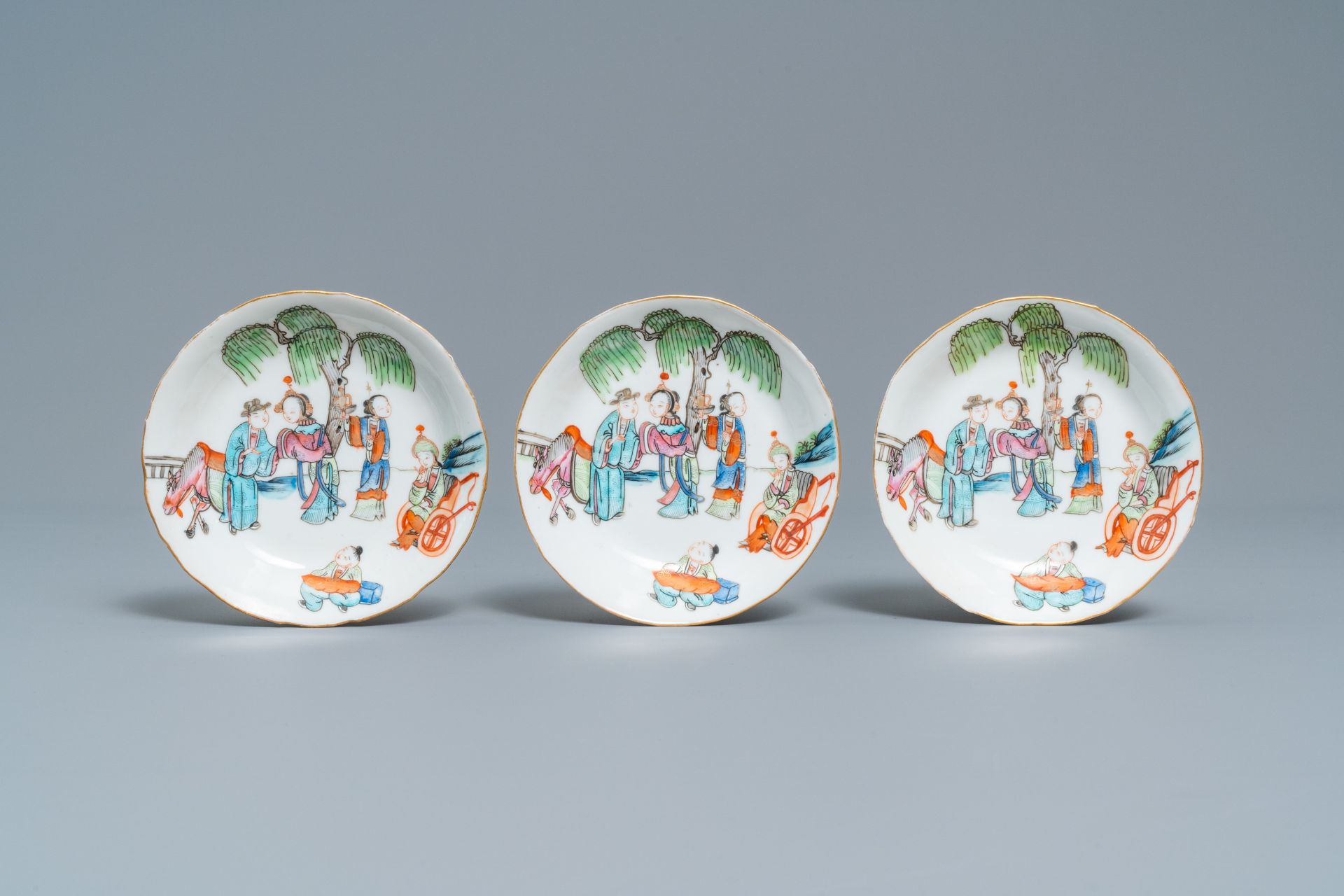 Five Chinese famille rose cups and saucers, Tongzhi mark and of the period - Image 2 of 17