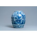 A Chinese blue and white vase with floral panels, Wanli