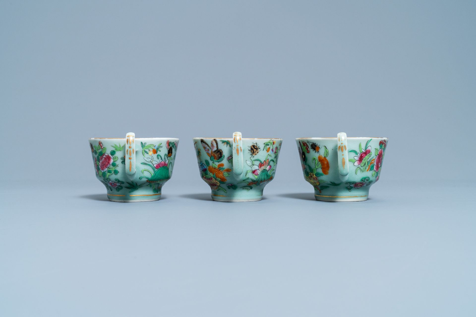 A Chinese Canton famille rose celadon-ground service, 19th C. - Image 29 of 37