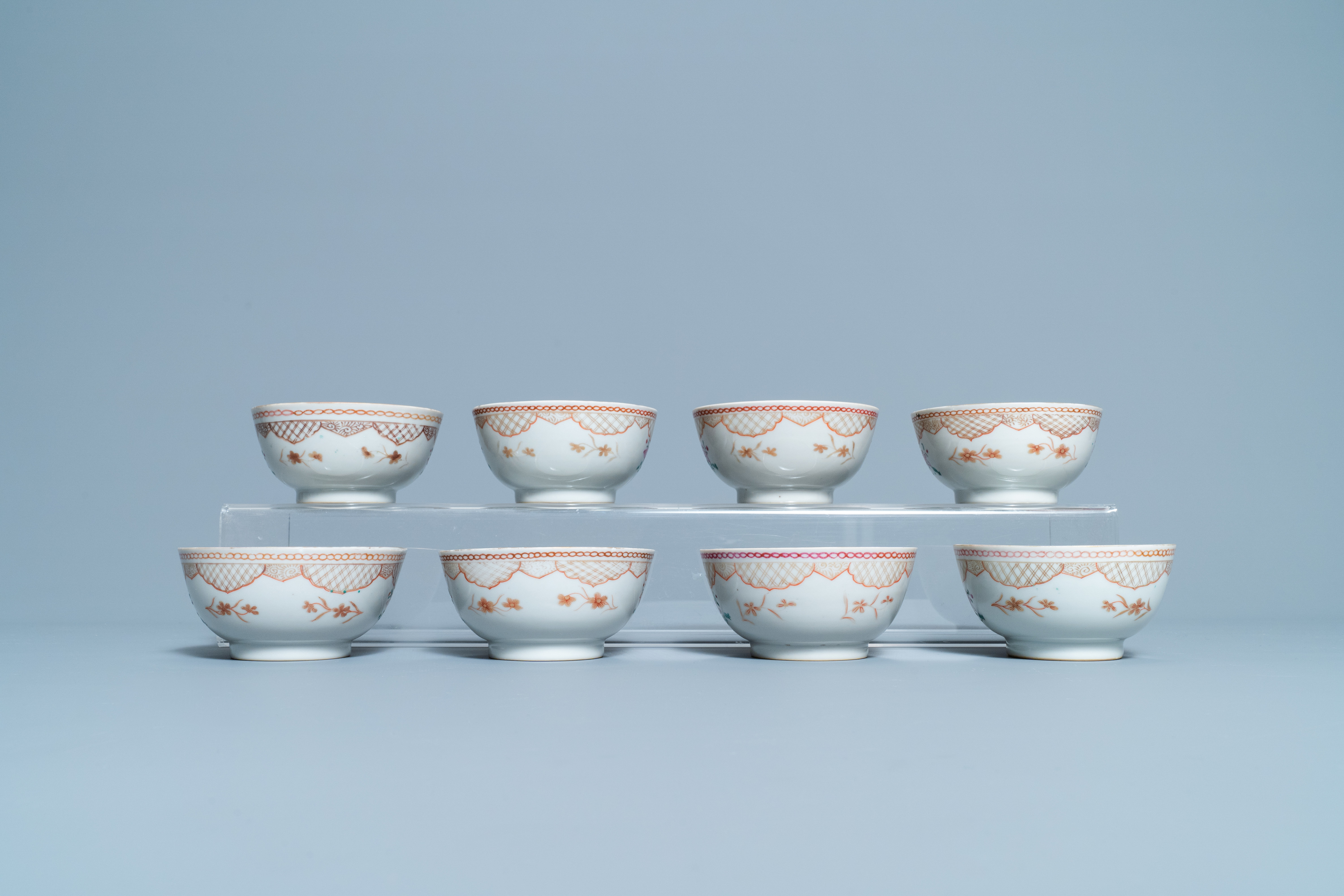 Seventeen Chinese famille rose cups and nineteen saucers, Qianlong - Image 9 of 17