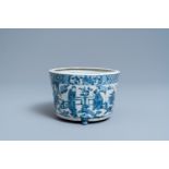 A Chinese blue and white Swatow tripod censer, Ming