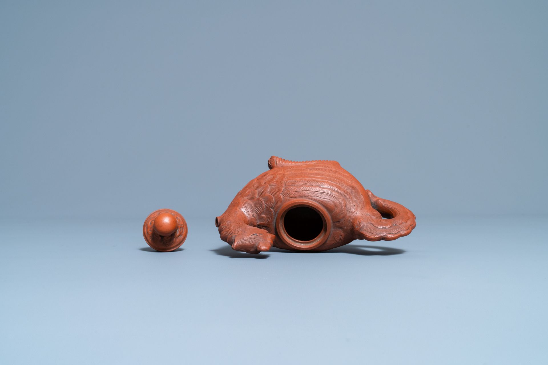 A Chinese Yixing 'phoenix' stoneware teapot and cover, Kangxi - Image 6 of 7