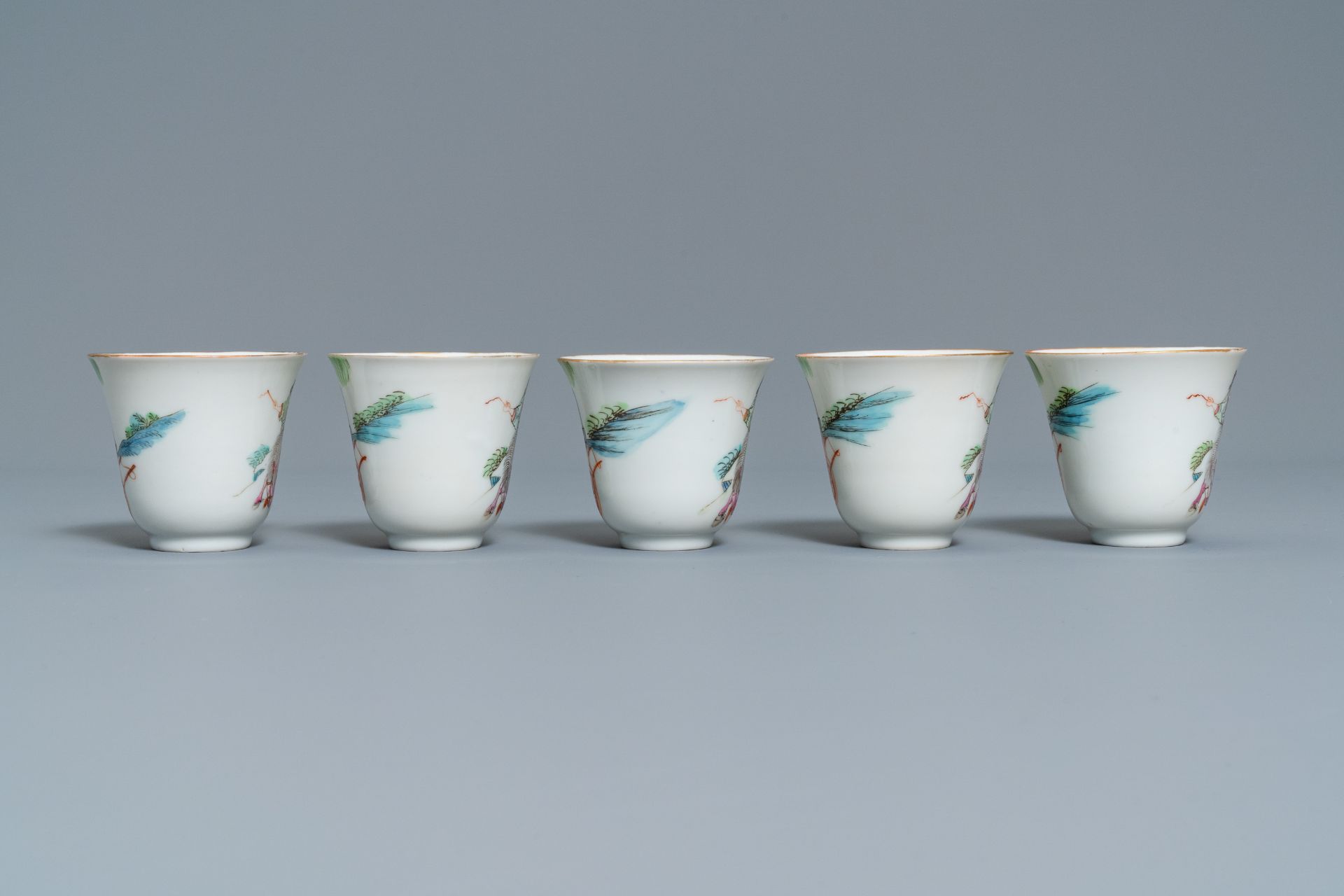 Five Chinese famille rose cups and saucers, Tongzhi mark and of the period - Image 8 of 17