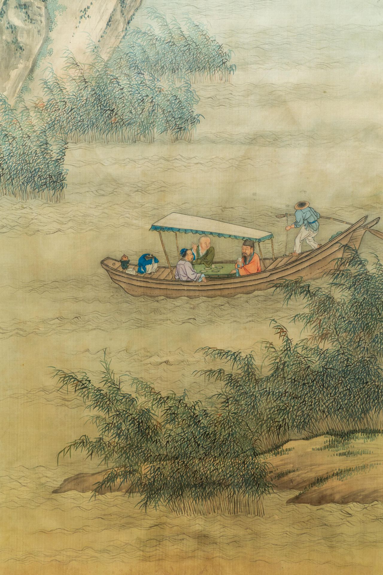 Chinese school, ink and colour on silk, 18/19th C.: 'Tea party on the water' - Image 4 of 5